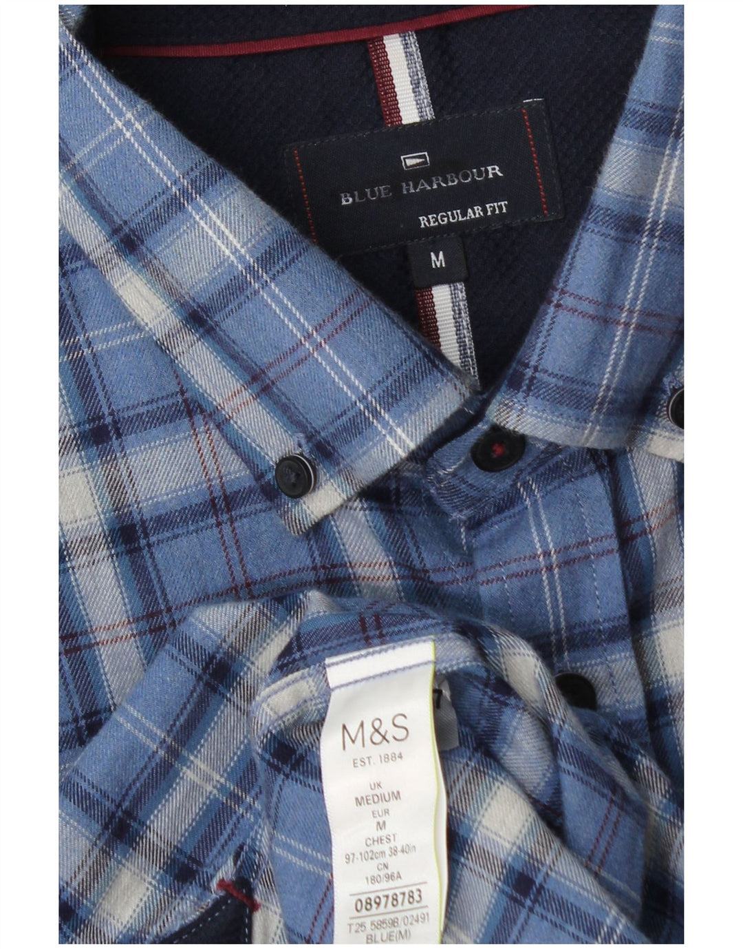 Camisa masculina de flanela MARKS & SPENCER Blue Harbor xadrez azul médio