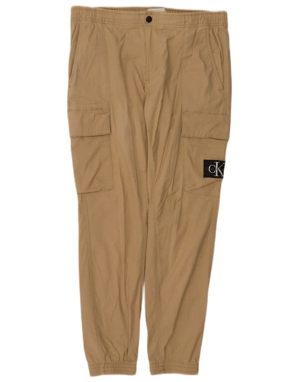 Calvin Klein Mens Joggers Cargo Calças Grande W34 L29 Algodão Bege