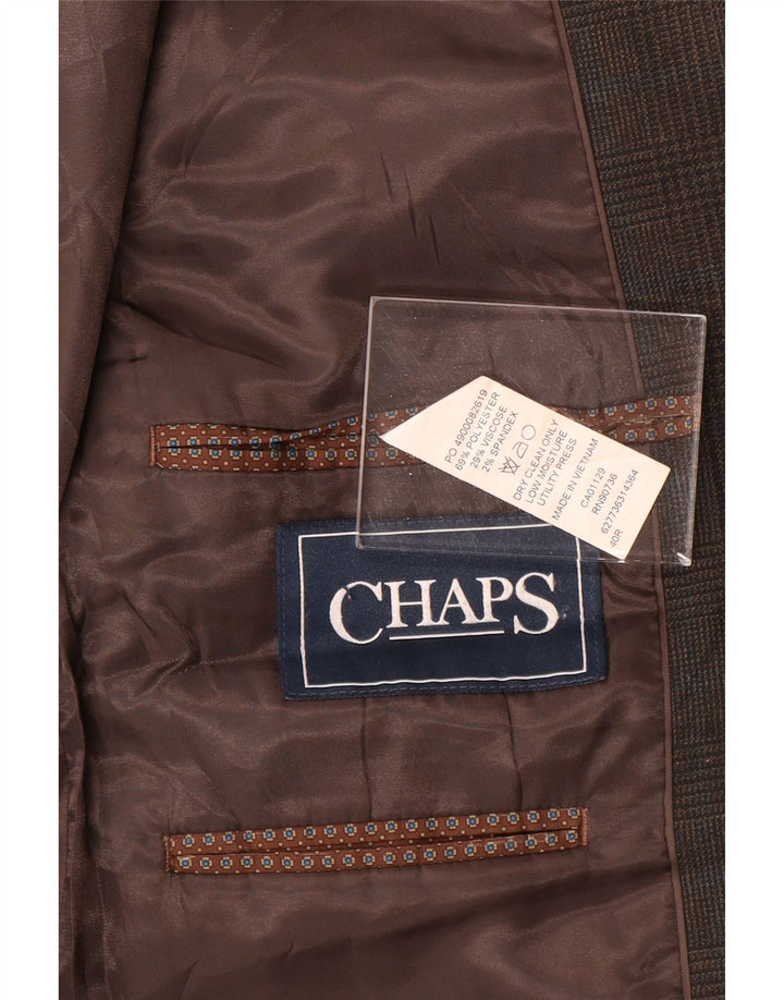 Jaqueta blazer masculina Chaps com 2 botões UK 40 poliéster xadrez marrom grande