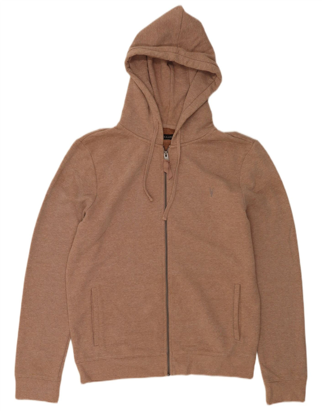 Suéter masculino All Saints com capuz e zíper grande de algodão marrom