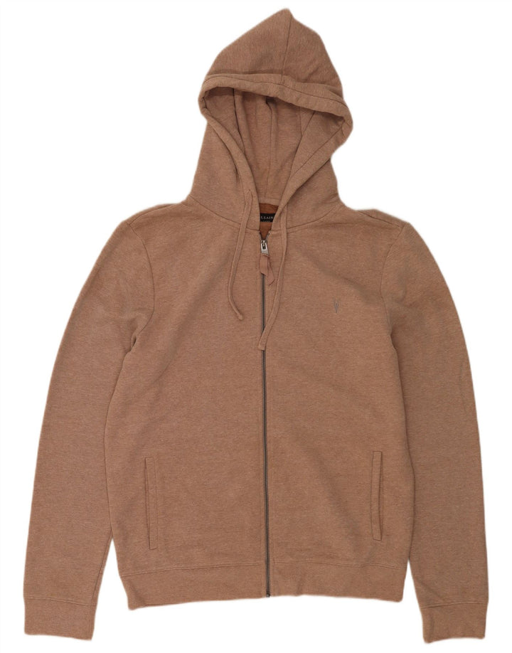 Suéter masculino All Saints com capuz e zíper grande de algodão marrom