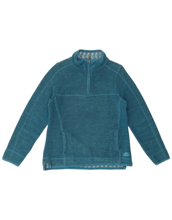 WEIRD FISH Suéter feminino com zíper e gola em algodão azul médio UK 12