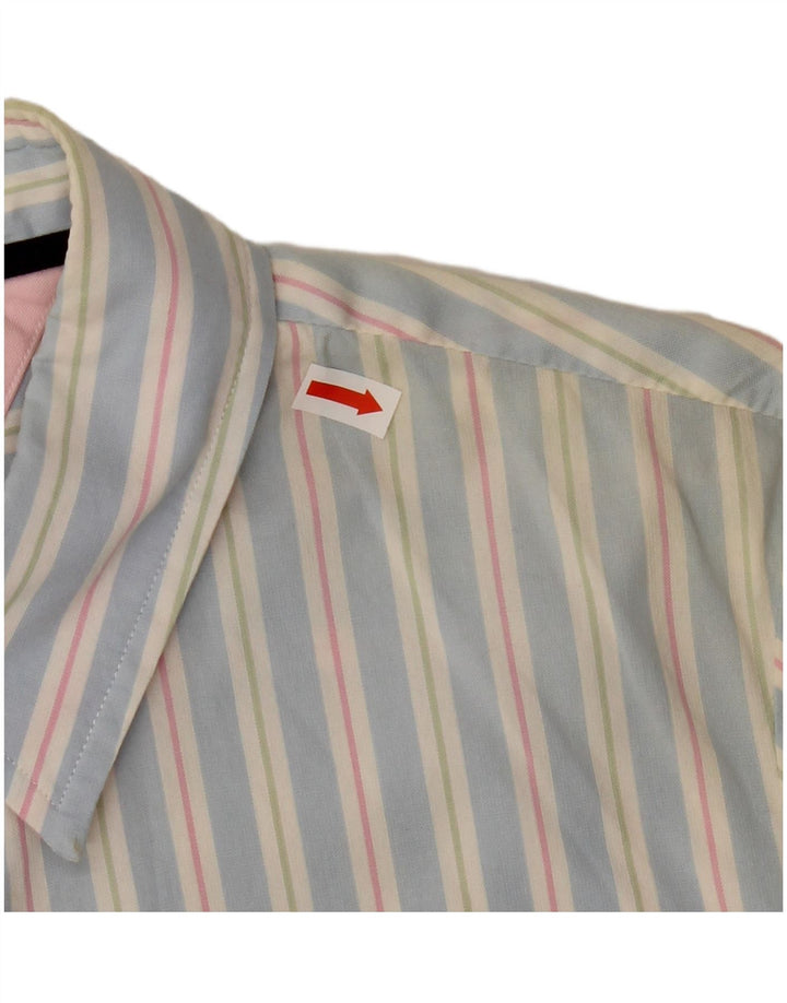 Camisa feminina de manga curta TOMMY HILFIGER EUA 6 algodão listrado azul médio