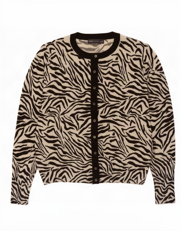 Suéter cardigã feminino Marks & Spencer Reino Unido 18 XL preto com estampa animal viscose