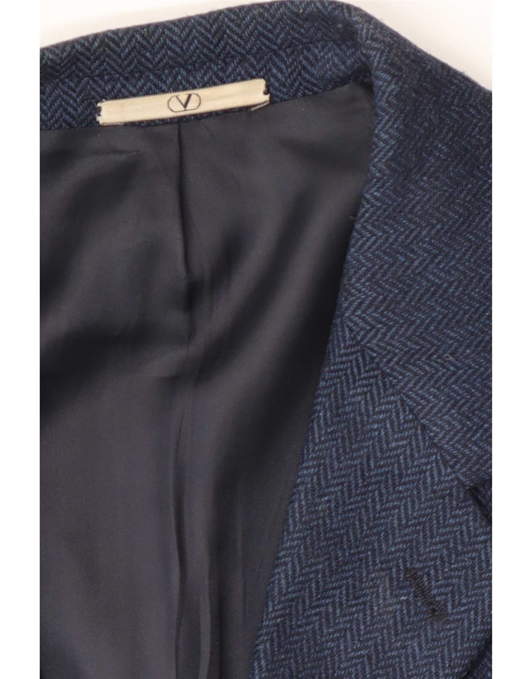 Jaqueta Blazer Masculina Valentino com 3 Botões Reino Unido 38 Espinha de Peixe Azul Marinho Médio