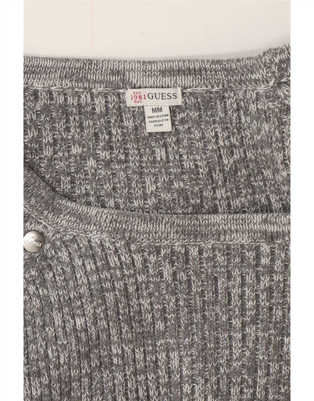 Suéter feminino Guess com gola canoa UK 14 cinza médio manchado