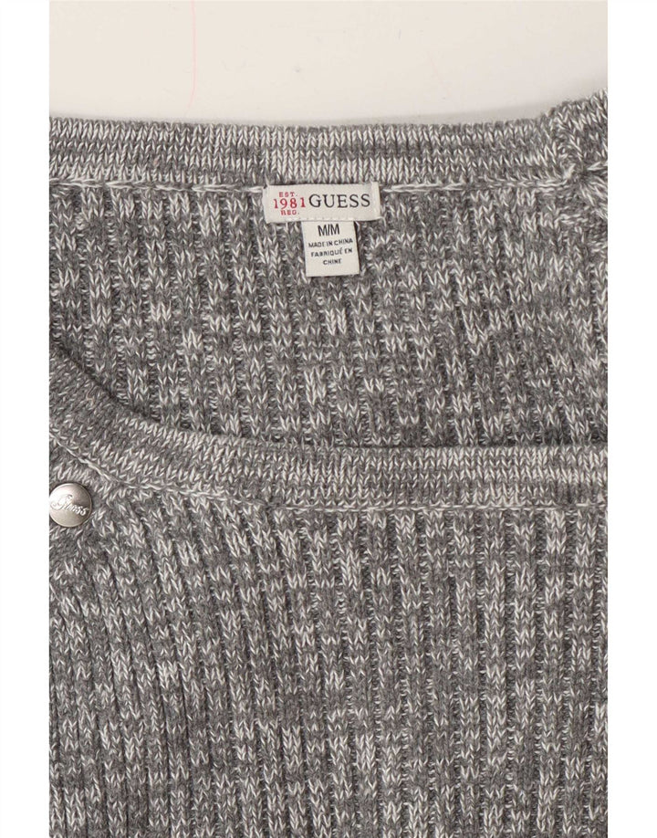 Suéter feminino Guess com gola canoa UK 14 cinza médio manchado