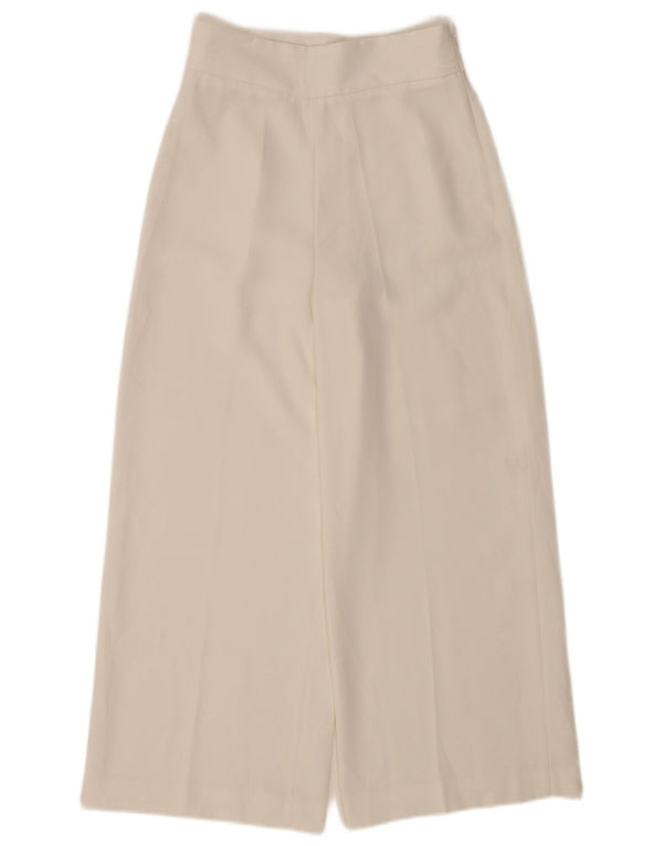 Calça feminina casual Zara cropped perna larga XS W24 L24 branca
