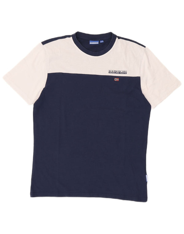 Camiseta masculina Napapijri grande algodão colorblock azul marinho