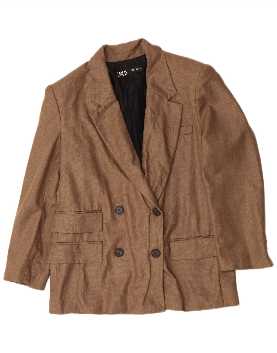 Zara Jaqueta blazer feminina oversized com peito duplo Reino Unido 14 marrom médio