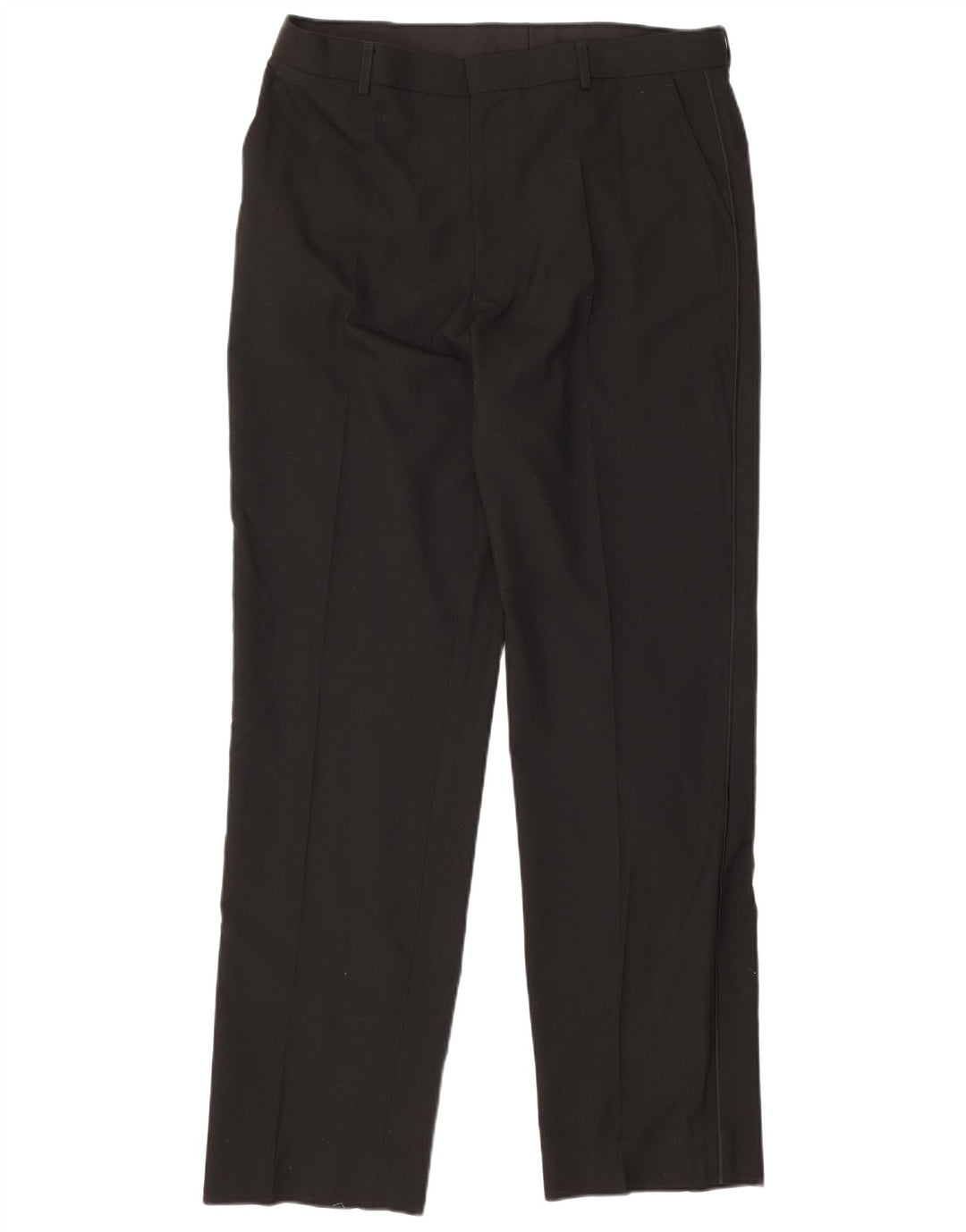 Calça masculina de terno reto Marks & Spencer W36 L33 poliéster preto