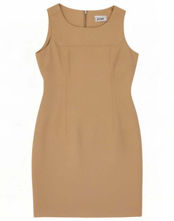 Princípios Vestido feminino sem mangas com bainha UK 10 Viscose bege pequena