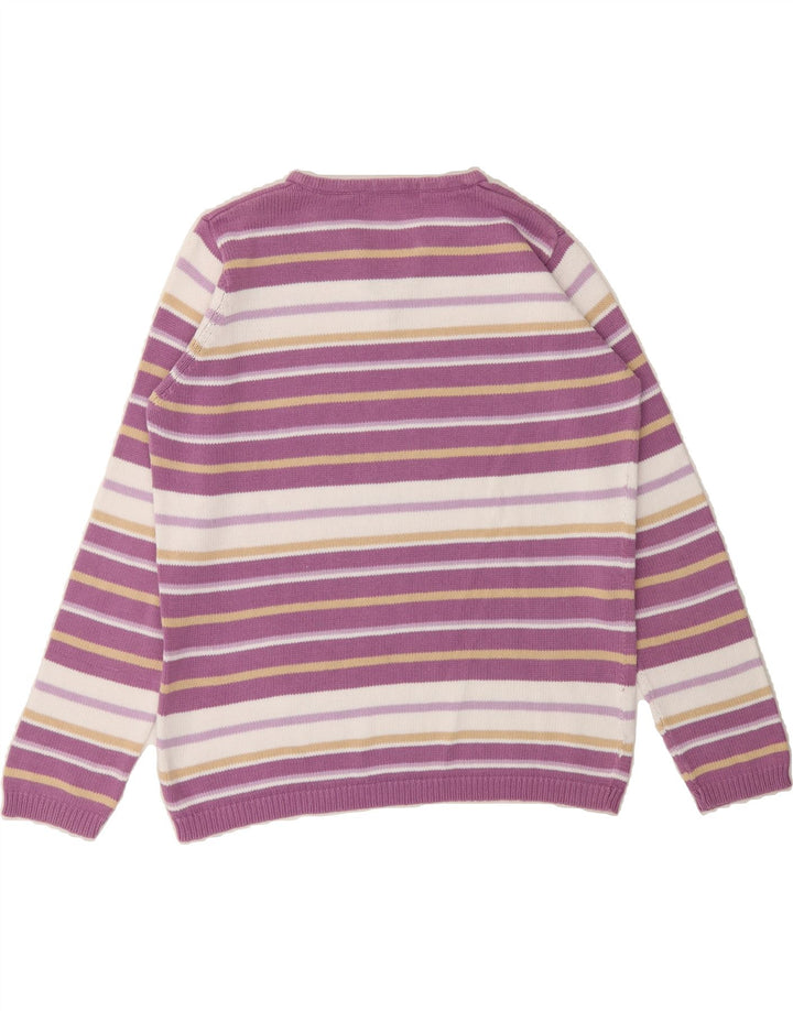 EWM Womens V-Neck Jumper Sweater UK 14 Medium Purple Striped Cotton Vintage EWM and Second-Hand EWM from Messina Hembry 