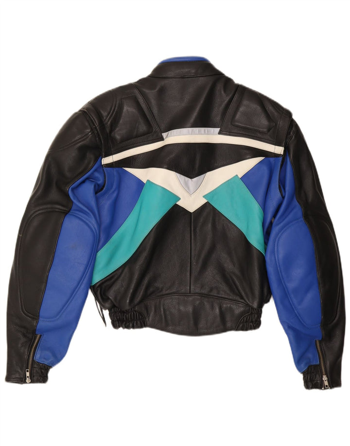 Jaqueta masculina VINTAGE de couro Racer IT 52 XL preta em couro colorblock