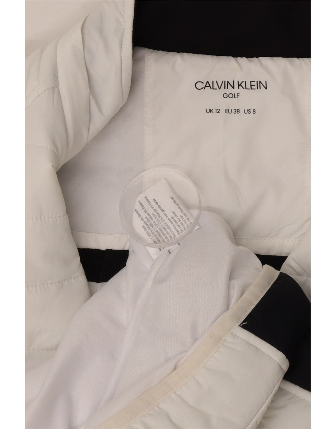 Jaqueta acolchoada de golfe feminina Calvin Klein UK 12 médio branco colorblock