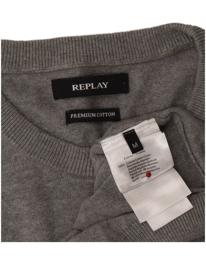 Suéter masculino REPLAY com gola redonda e algodão cinza médio