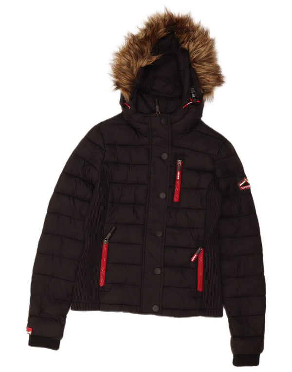 Jaqueta acolchoada com capuz feminina Superdry UK 10 poliéster preto pequeno