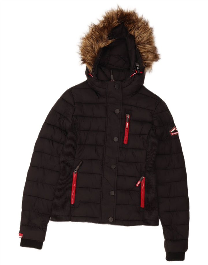 Jaqueta acolchoada com capuz feminina Superdry UK 10 poliéster preto pequeno