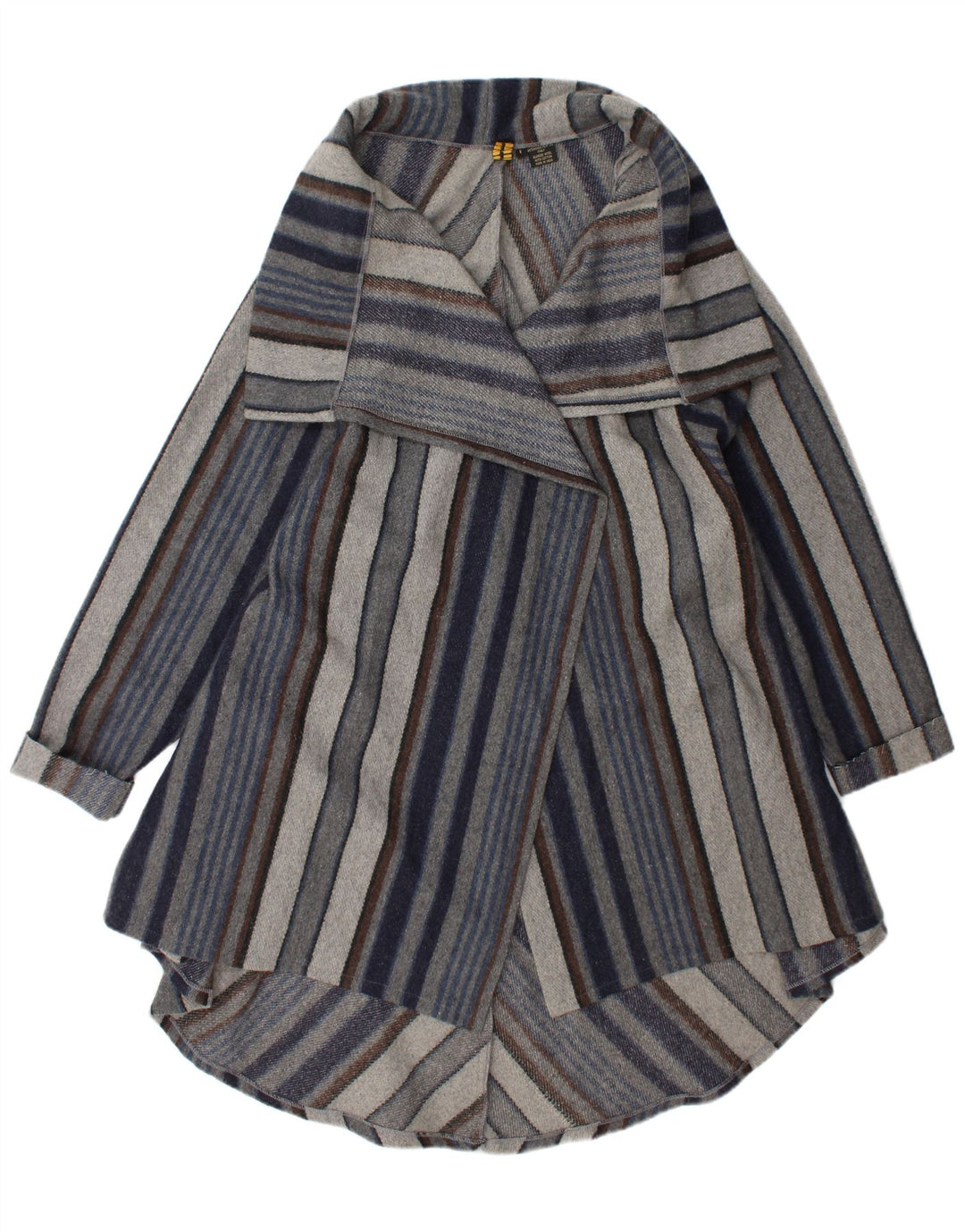 Sobretudo aberto feminino vintage UK 20 2XL lã listrada azul marinho