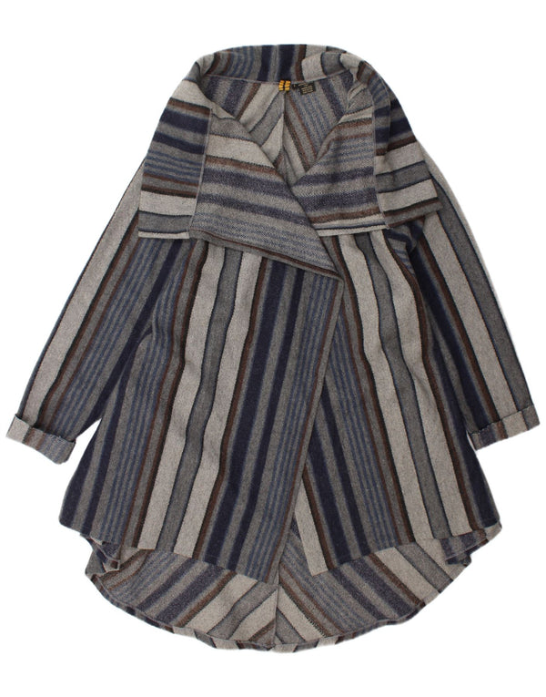 Sobretudo aberto feminino vintage UK 20 2XL lã listrada azul marinho