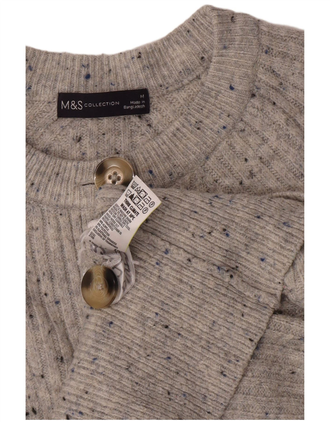 Suéter cardigã feminino Marks & Spencer Reino Unido 12 cinza médio manchado