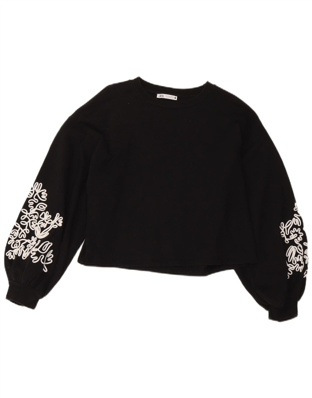 Zara Womens Crop Oversized Moletom Jumper Reino Unido 10 Pequeno Preto Floral