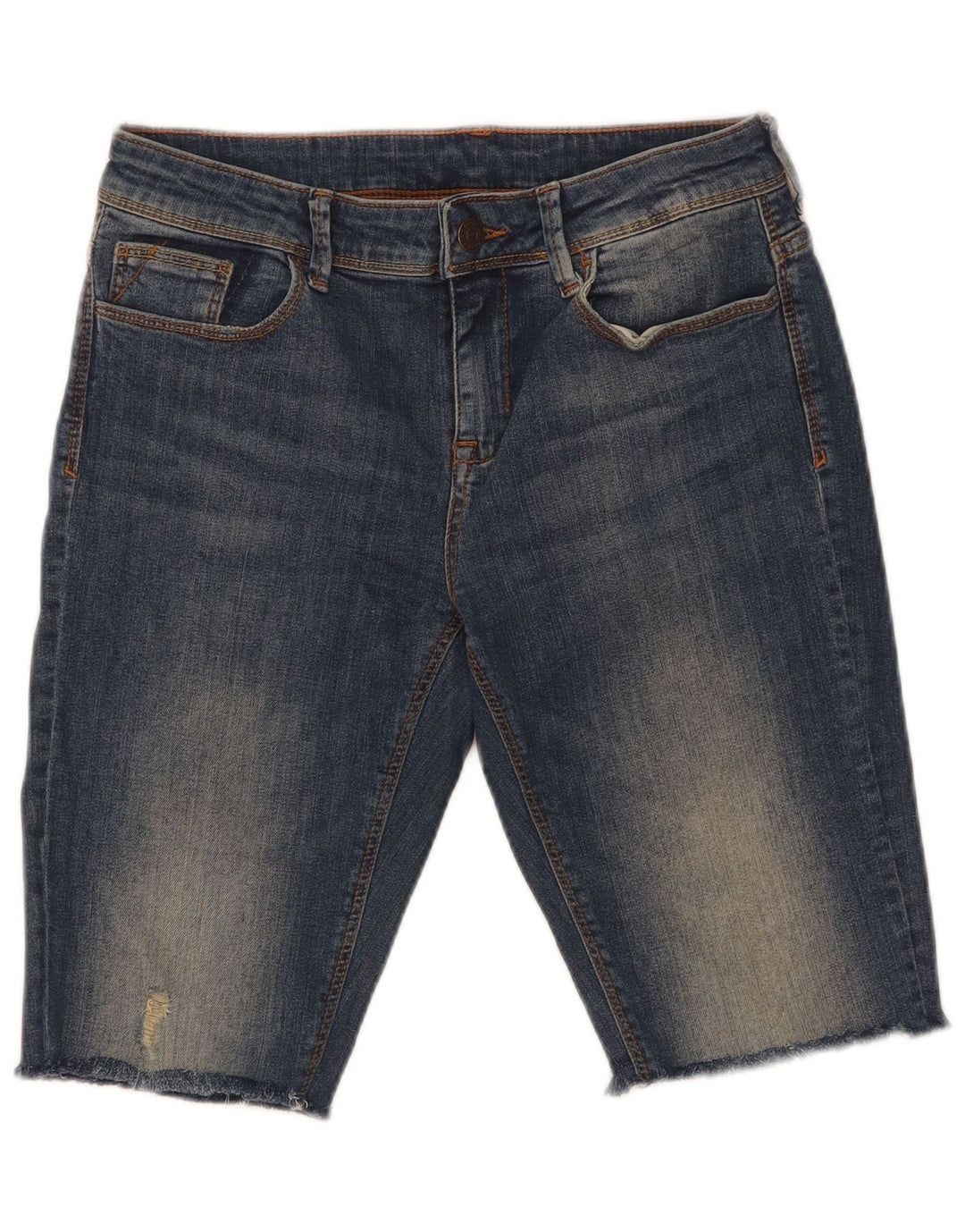 Zara Shorts jeans feminino desgastado UE 38 pequeno W28 azul