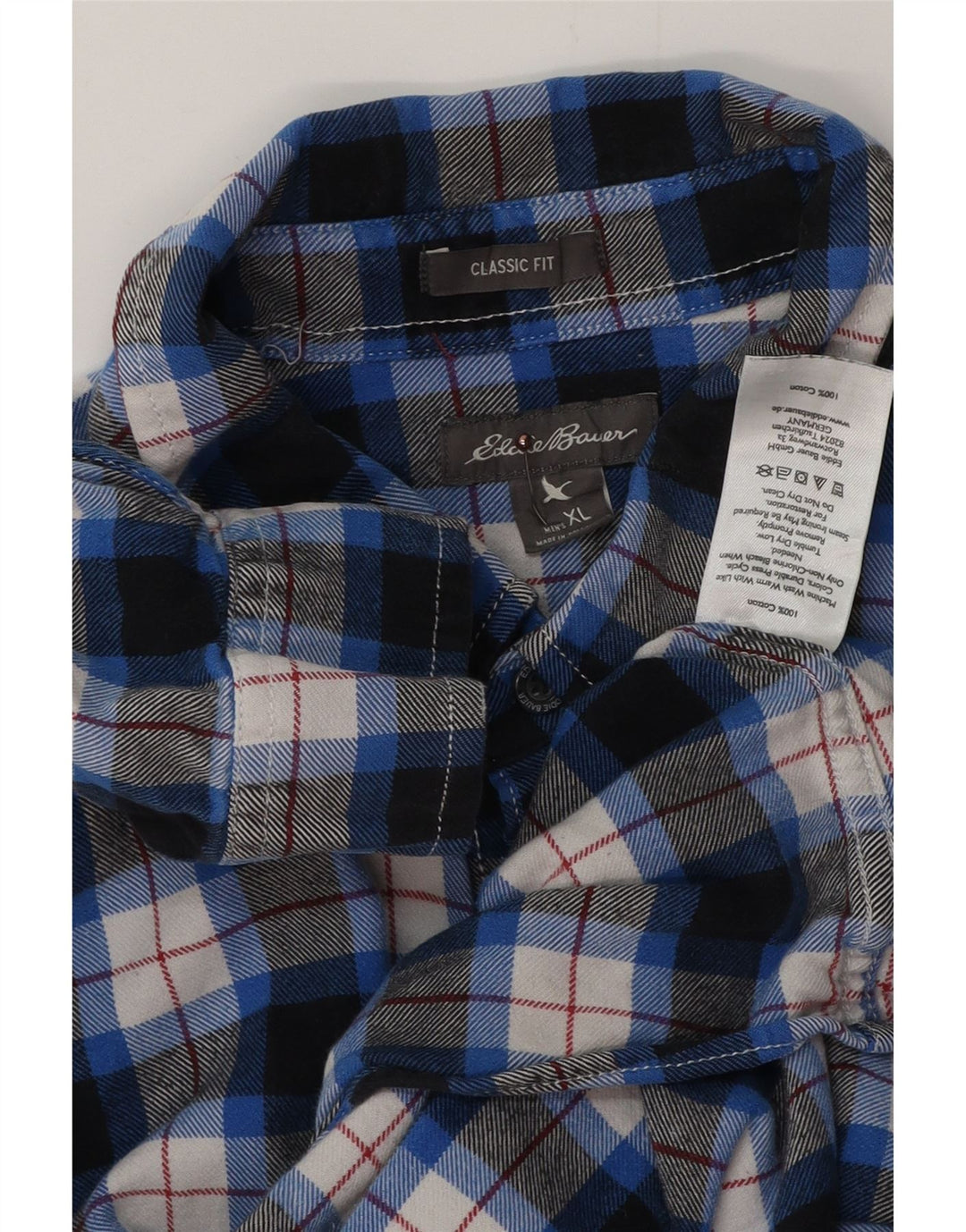 EDDIE BAUER Camisa masculina de flanela de ajuste clássico XL azul xadrez algodão