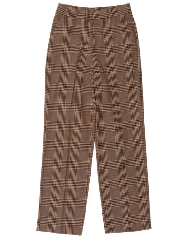 Zara Calça feminina de cintura alta cônica XS W24 L30 marrom houndstooth