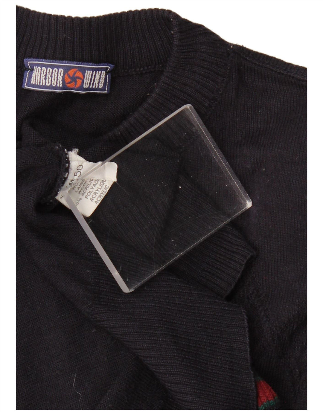 Suéter masculino VINTAGE com gola tartaruga IT 50 grande azul marinho geométrico