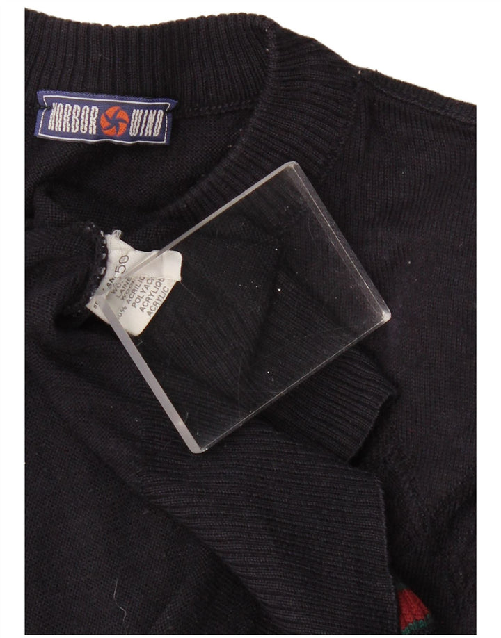 Suéter masculino VINTAGE com gola tartaruga IT 50 grande azul marinho geométrico