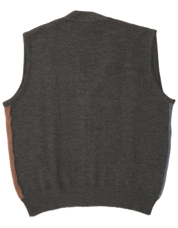 Suéter cardigã masculino vintage sem mangas IT 52 grande bloco colorido cinza