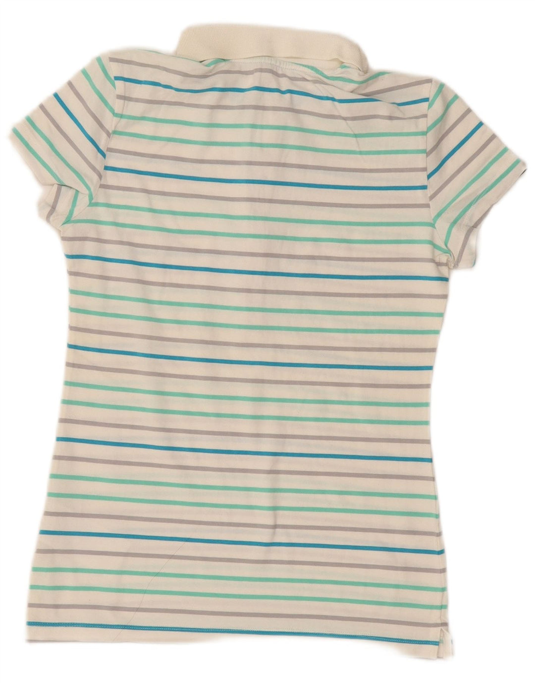 Camisa polo feminina Nike UK 8/10 pequena listrada branca de algodão