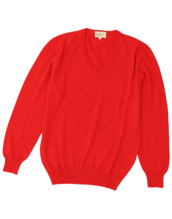 Suéter feminino vintage com decote em V IT 46 grande acrílico vermelho
