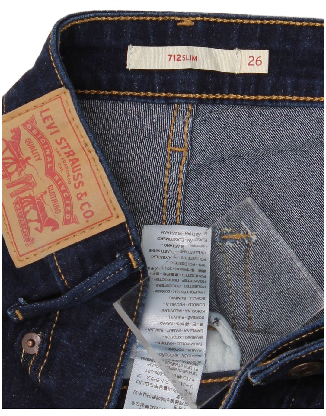 Calça jeans feminina Levi's 712 Slim W26 L28 azul marinho algodão