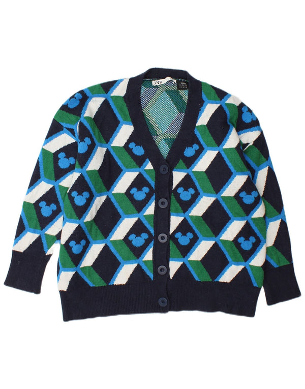 Zara Suéter Cardigan Oversized Feminino Reino Unido 10 Pequeno Multicolorido Geométrico