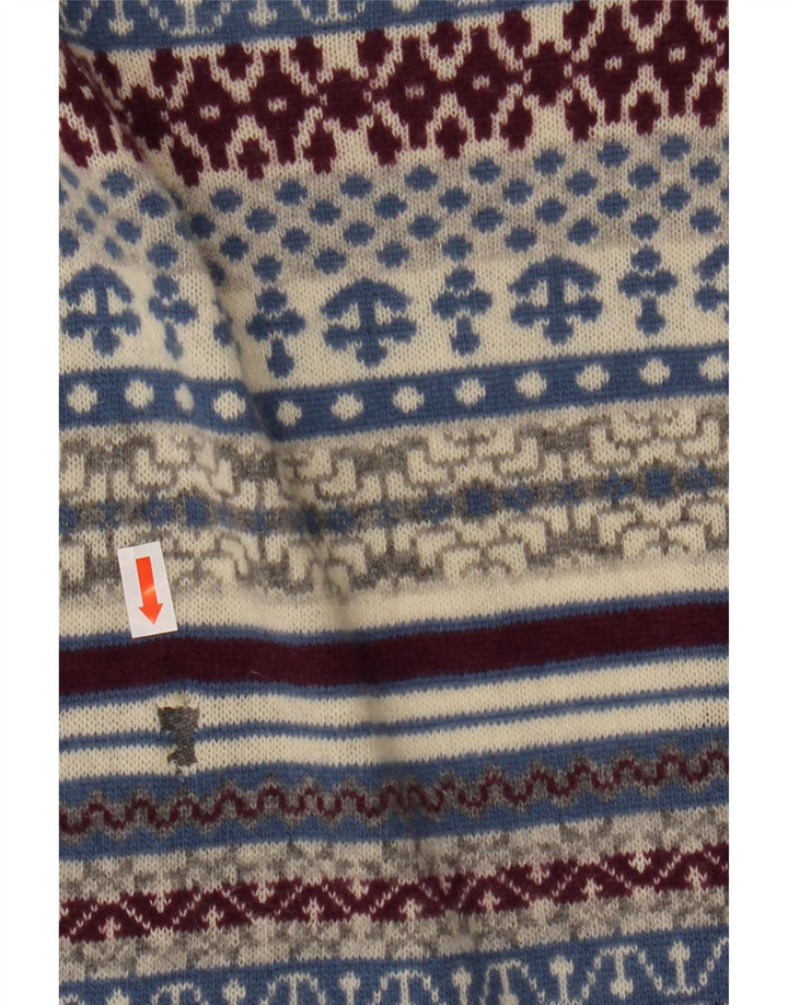 Suéter cardigã feminino Benetton Reino Unido 14 lã Fair Isle cinza médio