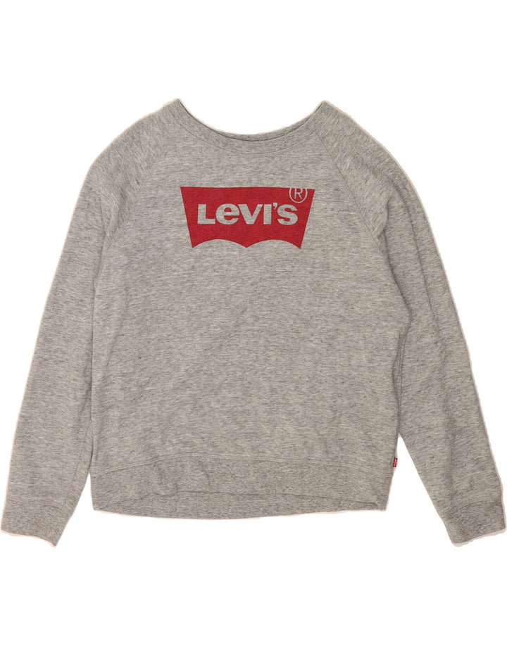 LEVI'S Womens Graphic Sweatshirt Jumper UK 18 XL Grey Flecked Cotton Vintage Levi's and Second-Hand Levi's from Messina Hembry 