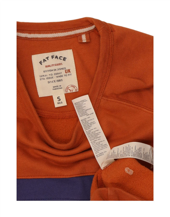 Suéter masculino Fat Face Jumper pequeno algodão colorblock laranja