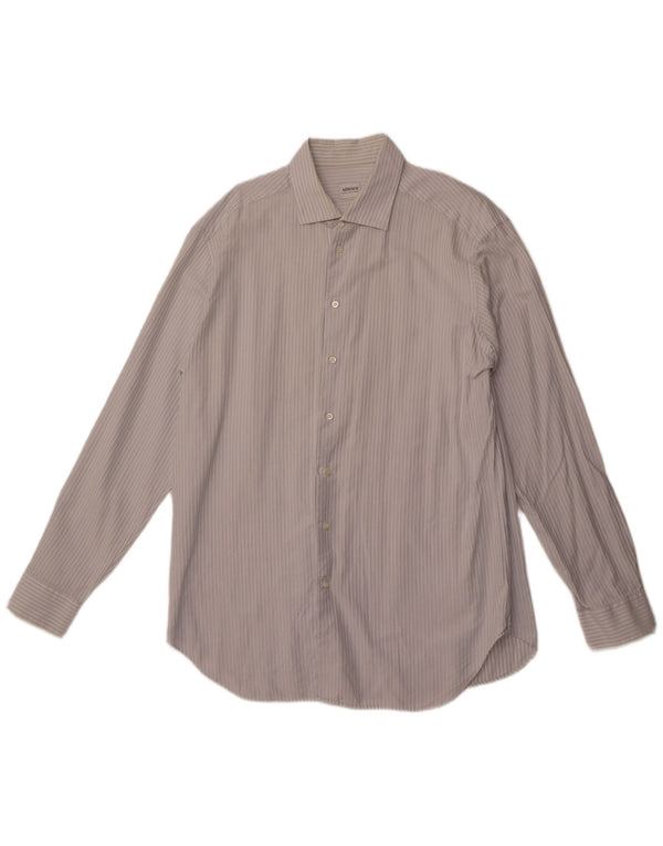 ARMANI COLLEZIONI Camisa masculina tamanho 44 17 1/2 XL algodão listrado azul