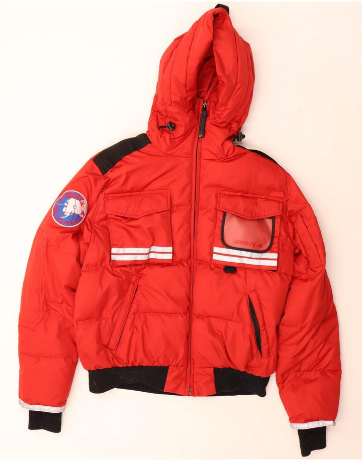 Jaqueta acolchoada com capuz masculina do museu Poliéster vermelho médio de Colourblock do Reino Unido 38