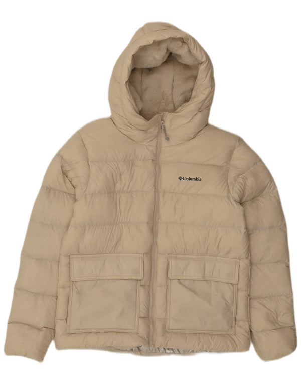 Jaqueta Columbia Feminina Omni-Heat Acolchoada com Capuz Reino Unido 14 Nylon Bege Médio