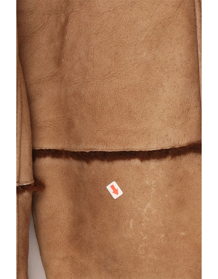 Casaco feminino vintage de shearling UK 16 grande bege