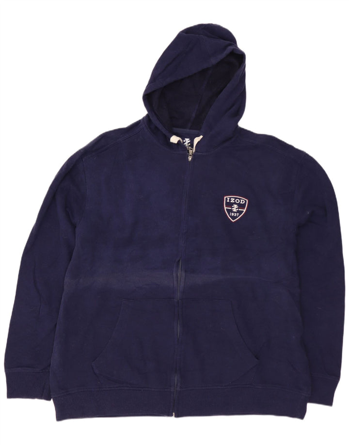 Suéter masculino com capuz e zíper IZOD grande algodão azul marinho