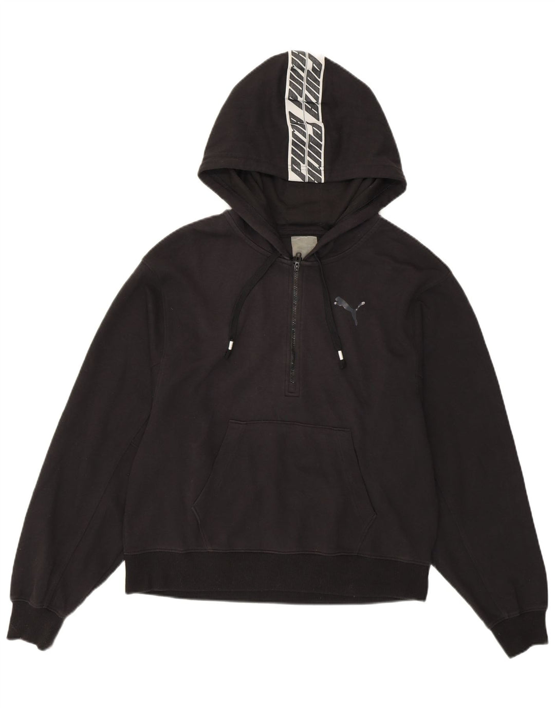 PUMA feminino gráfico moletom com capuz UK 16 grande algodão preto