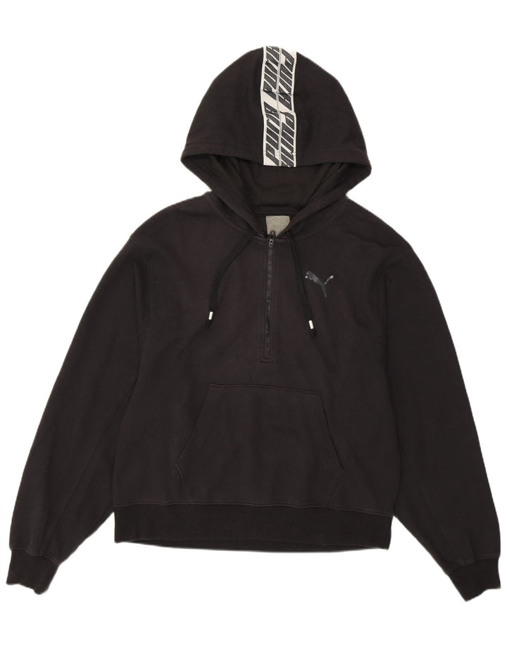 PUMA feminino gráfico moletom com capuz UK 16 grande algodão preto