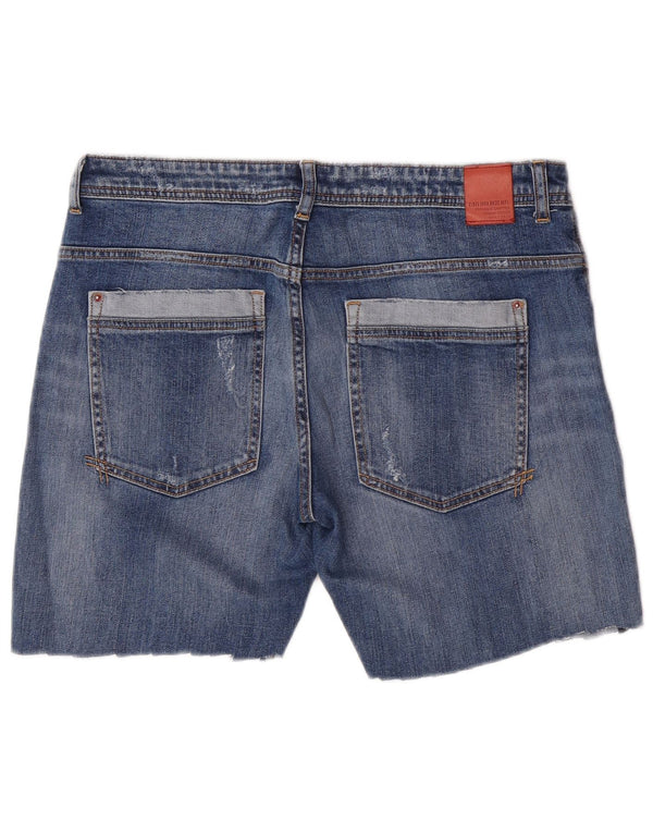 Shorts jeans feminino Zara EU 40 médio W30 azul floral