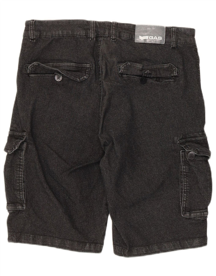 Gas Mens Denim Regular Fit Cargo Shorts Médio W32 Algodão Preto