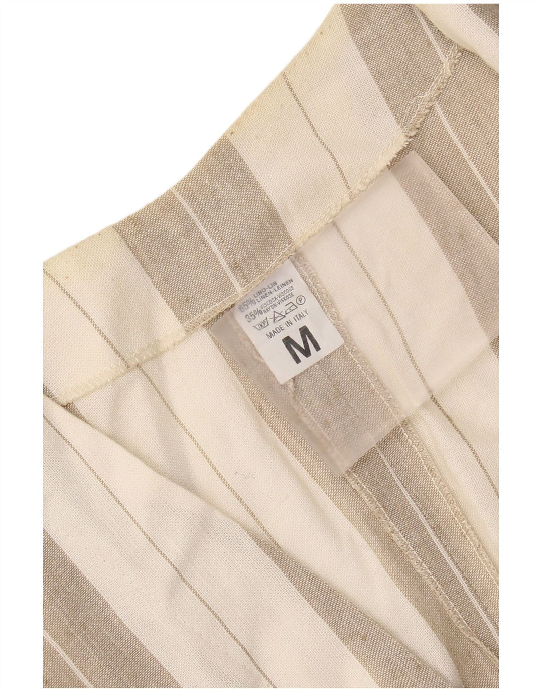 Blusa feminina vintage de manga curta UK 14 linho listrado bege médio