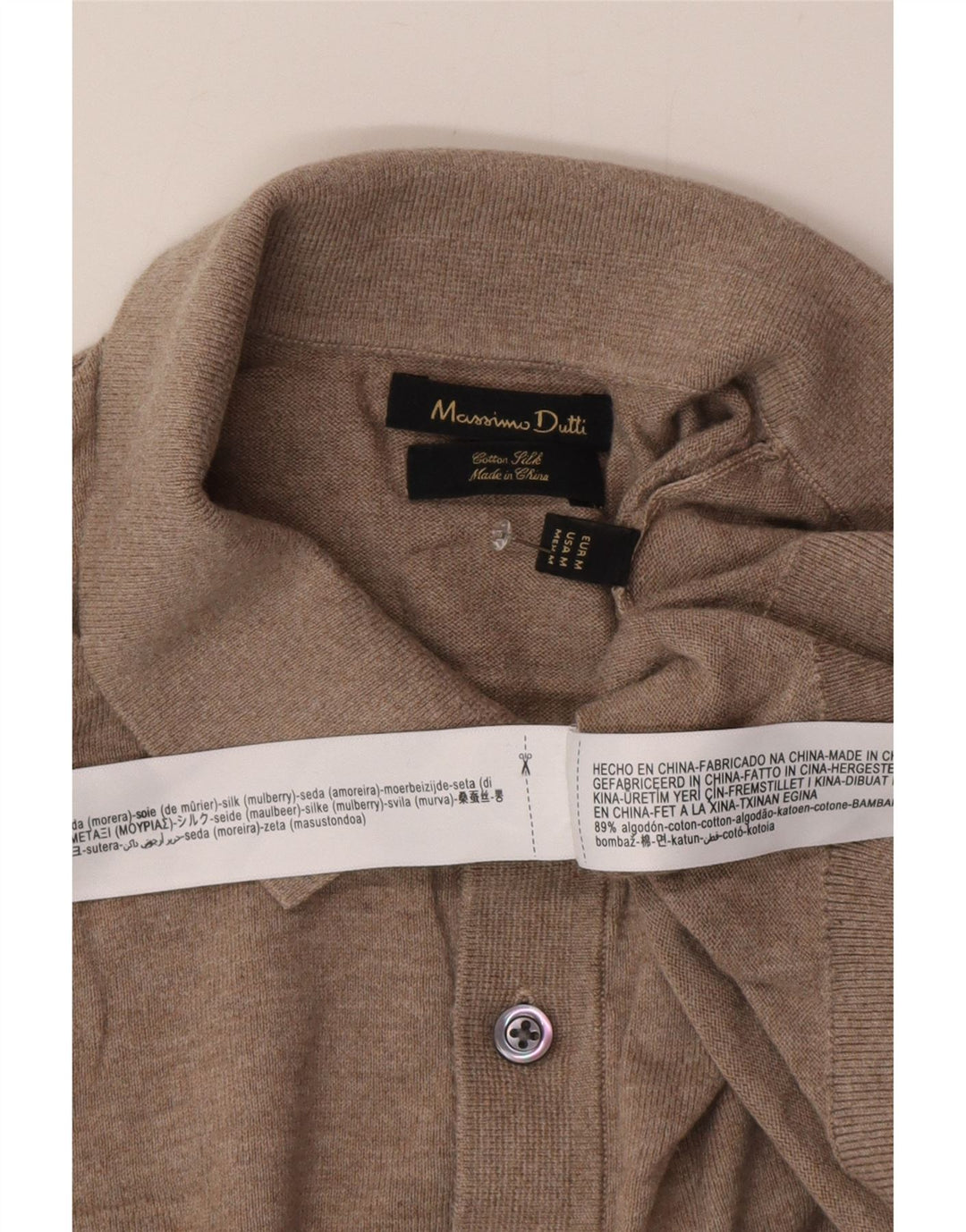 Suéter masculino Massimo Dutti com gola polo e algodão bege médio